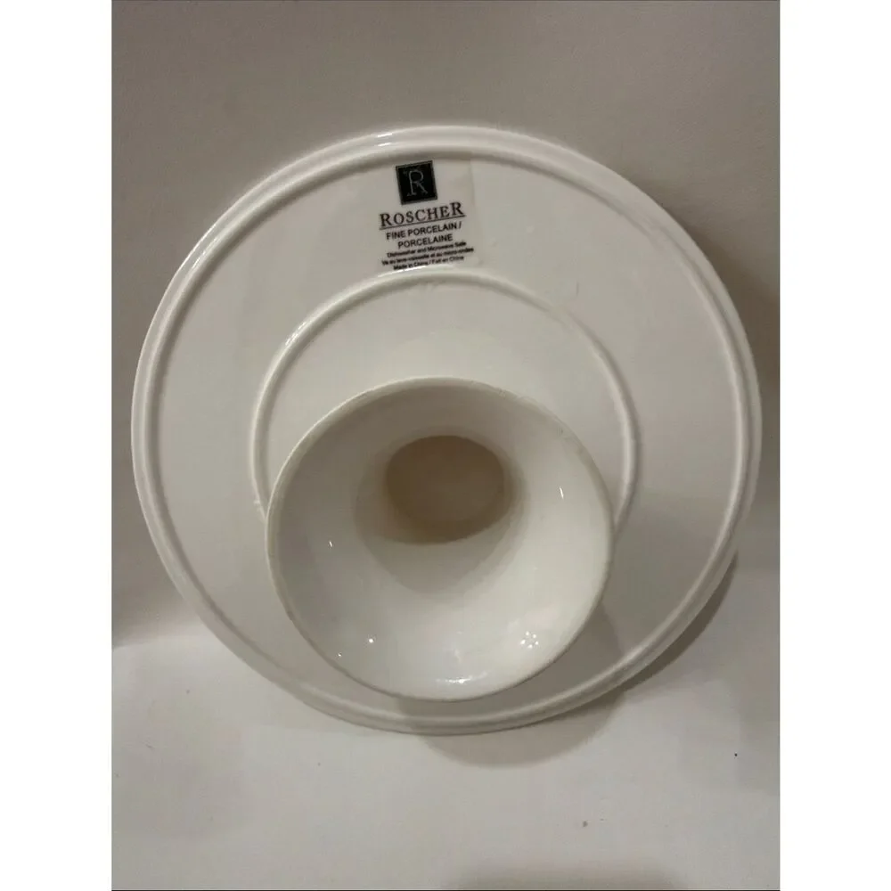 Roscher Classic White Textured Porcelain Ceramic Cake Pedestal Serving Platter